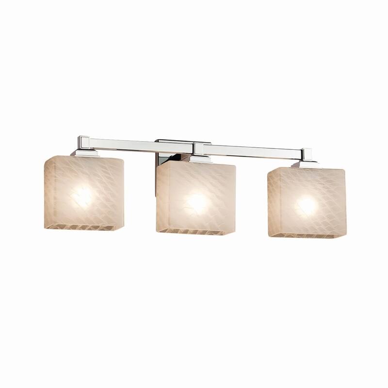 Justice Design Fusion Regency 3-light Polished Chrome Bath Bar, Weave Rectangle Shade - Polished Chrome, Weave