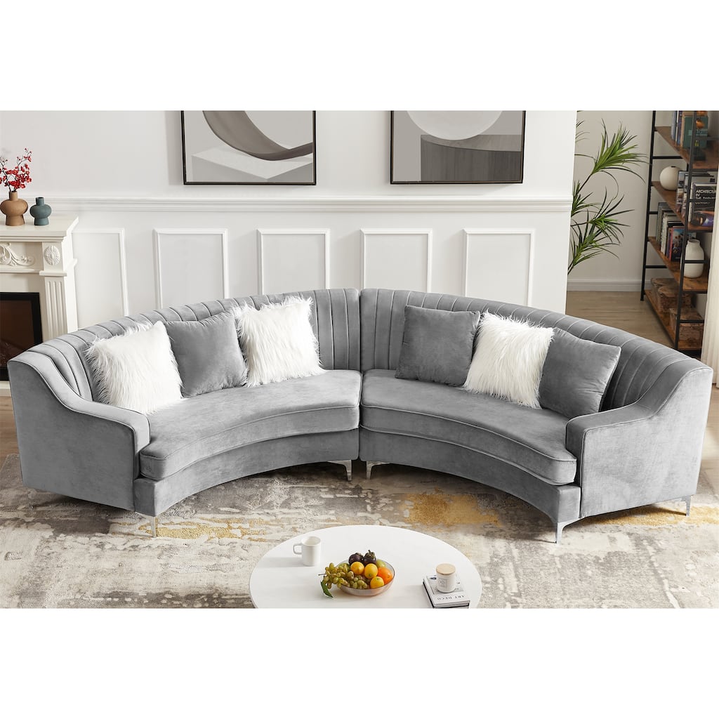 Tufted Velvet Sofa Curved Couch with Pillows