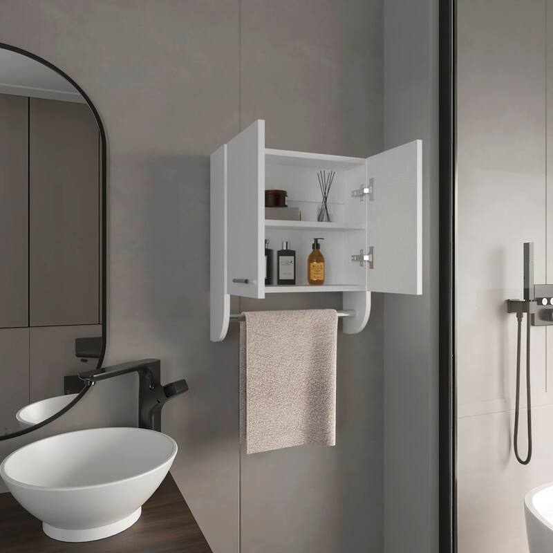 Space-Saving Wall-Mounted Medicine Cabinet with 2 Shelves and 2 Doors, White Finish, Compact Design