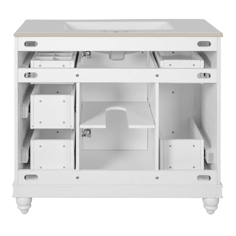 36" Bathroom Vanity with Ceramic Sink Combo, Solid Wood Frame Bathroom Cabinet
