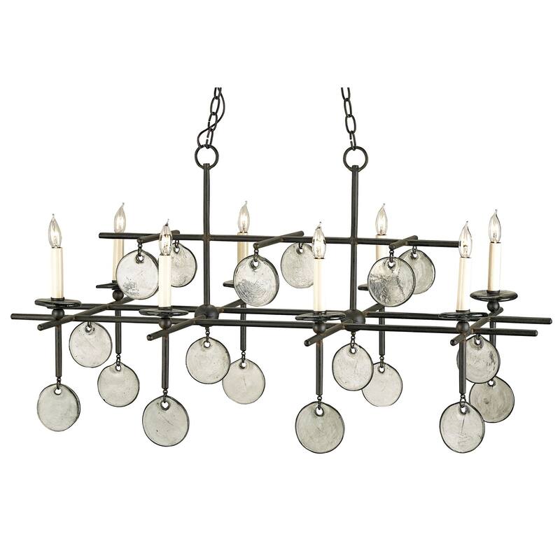 Currey & Company Sethos Black Rectangular Chandelier - 23"h x 42"w x 30"d - 23"h x 42"w x 30"d - Old Iron