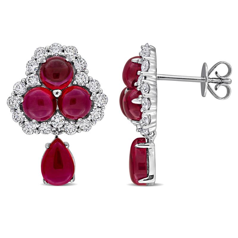 4 4/5ct TGW Created Ruby 1 1/10ct TW Lab-Grown Diamond Earrings 14k White Gold