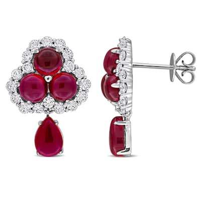 4 4/5ct TGW Created Ruby 1 1/10ct TW Lab-Grown Diamond Earrings 14k White Gold