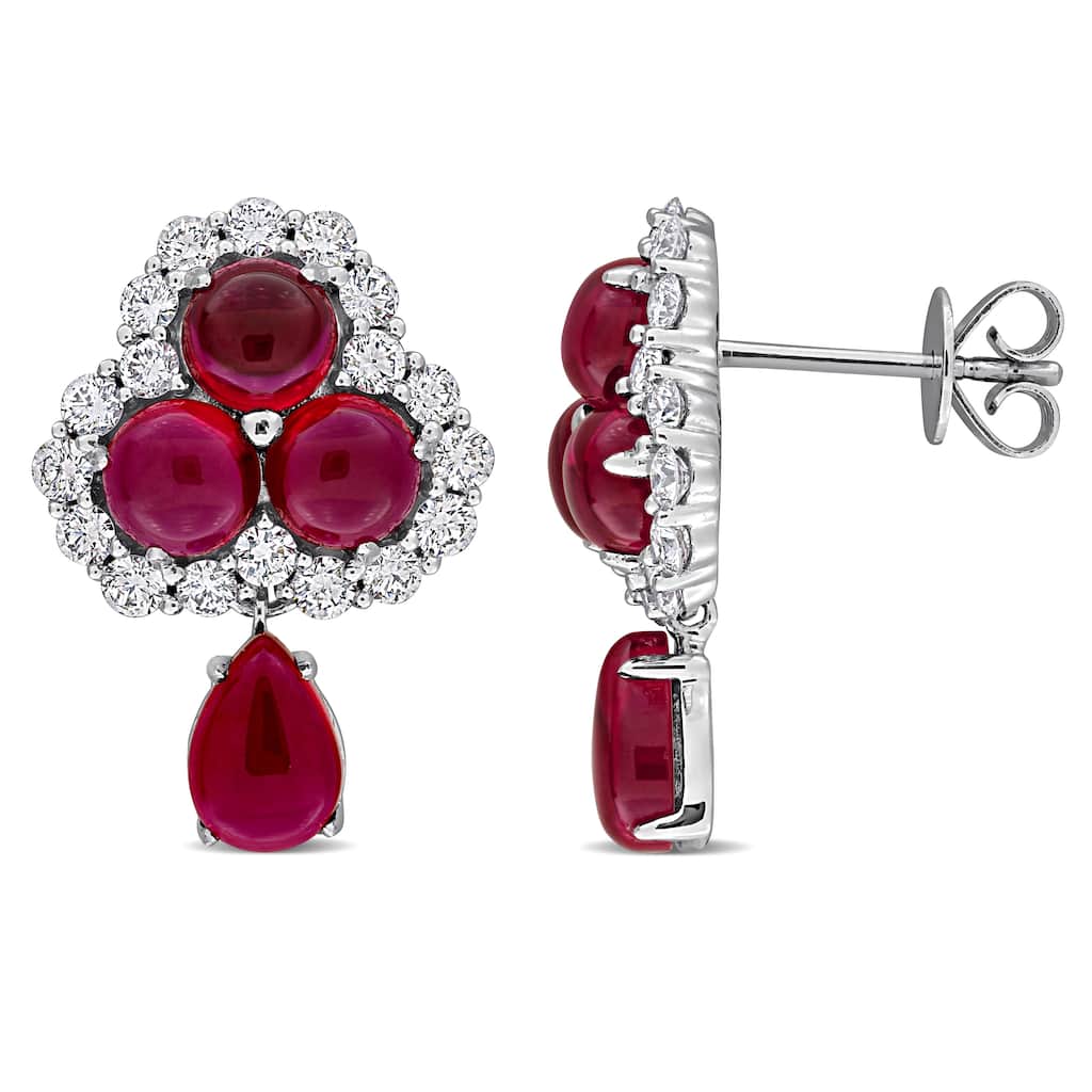 Miadora 4 4/5ct TGW Created Ruby 1 1/10ct TW Lab-Grown Diamond Earrings 14k White Gold