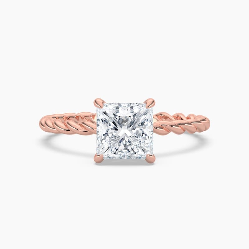 Auriya 14K Gold Lab Grown Diamond Princess Cut Twisted Hidden Halo Engagement Ring 1.04 - 5.04ct. tw. (F-G, VS) - 5.00 carats - 5 - Rose