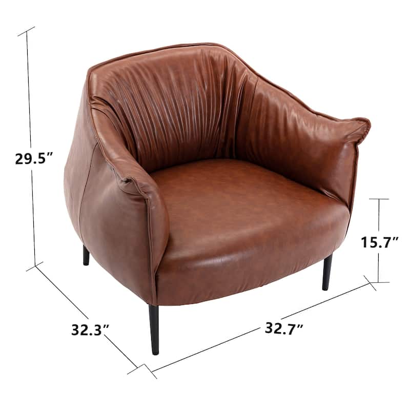 KINWELL 33" Wide Faux Vegan Leather Upholstery Barrel Chair