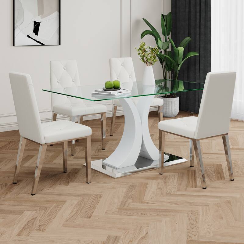 Modern Style Glass Table, Electroplated Chair Legs,Suitable For Restaurant Kitchens(Set of 5)