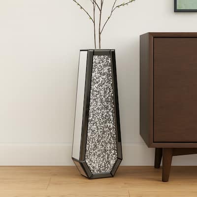 24" Black Crystal Glass Floor Vase With Faux Crystals - 4.25