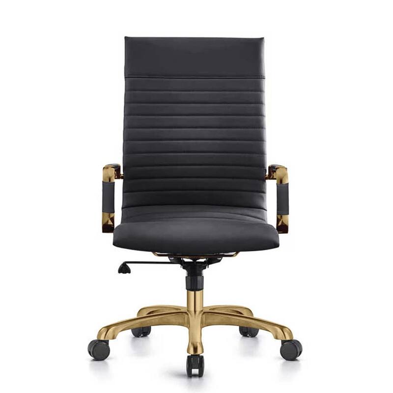 LeisureMod Harris Leatherette Office Chair With Gold Frame - Grey - 23"Dx23"Wx46"H