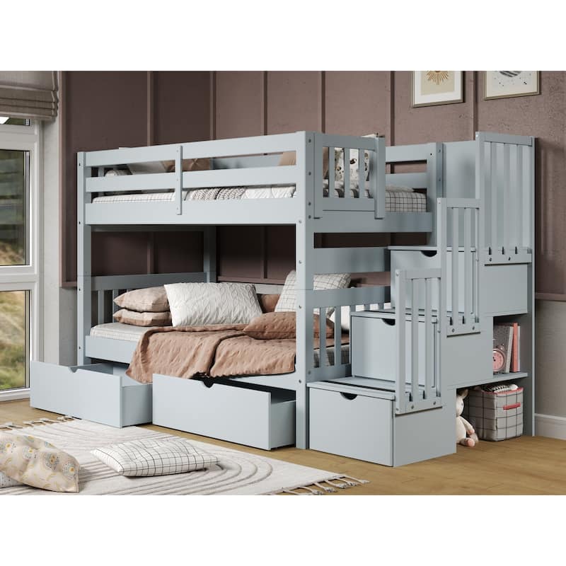 Taylor & Olive Trillium Twin over Twin Stairway Bunk Bed, 2 Drawers