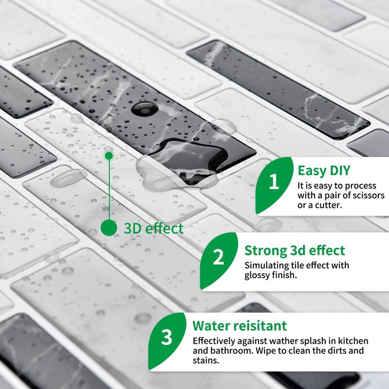 Art3d 12"x12" Vinyl Peel and Stick Backsplash Tile Marble Look(10-Pack)