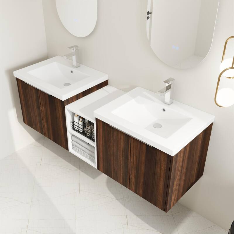 BNK 12/24/36/48/60 Inch Wall-Mounted Bathroom Vanity, Bathroom Cabinet with Doors or Side Shelves