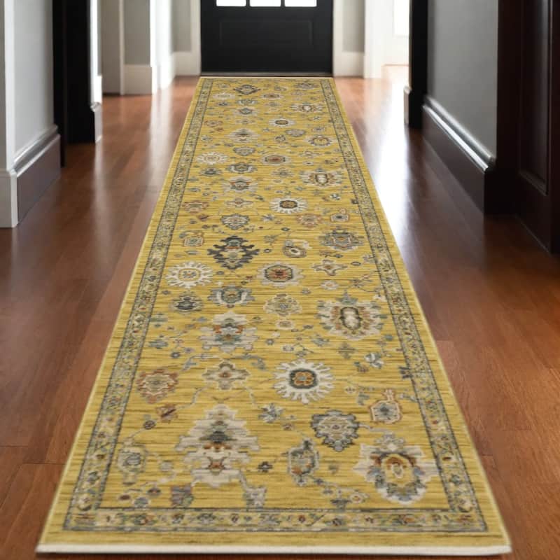 HomeRootsOriental Traditional Rectangle Area Rug - 145.67' X '30.71' X '0.32 - Black/Yellow/Ivory