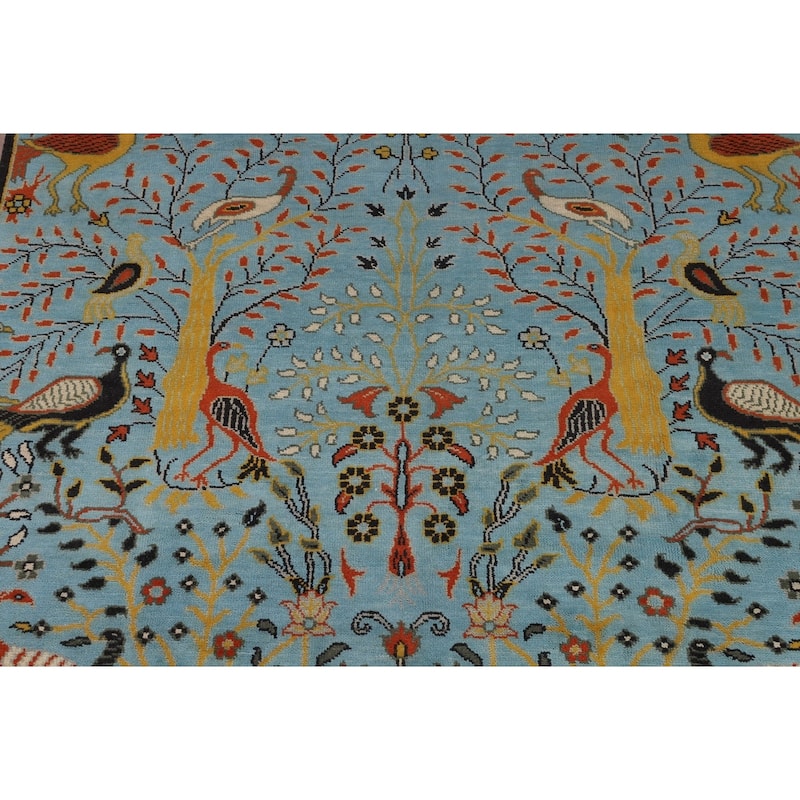 Animals Design Blue Ziegler Oriental Area Rug Hand-Knotted Wool Carpet - 7'10" X 10'0"