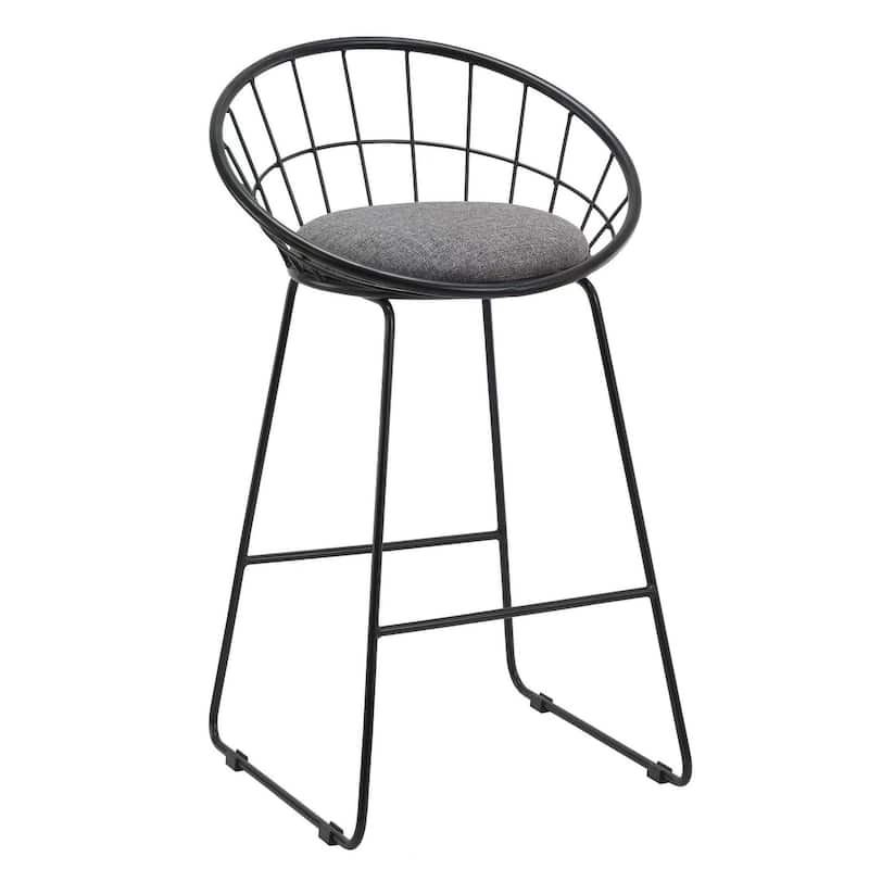 26''H Gray Fabric Stool with Metal Leg, Set of 2 - Grey