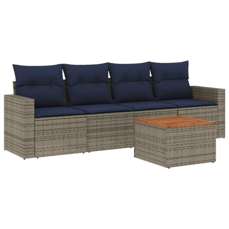 vidaXL Patio Sofa Set with Cushions Outdoor Furniture 5 Piece Poly Rattan - 25.8x 24.4x 27.2