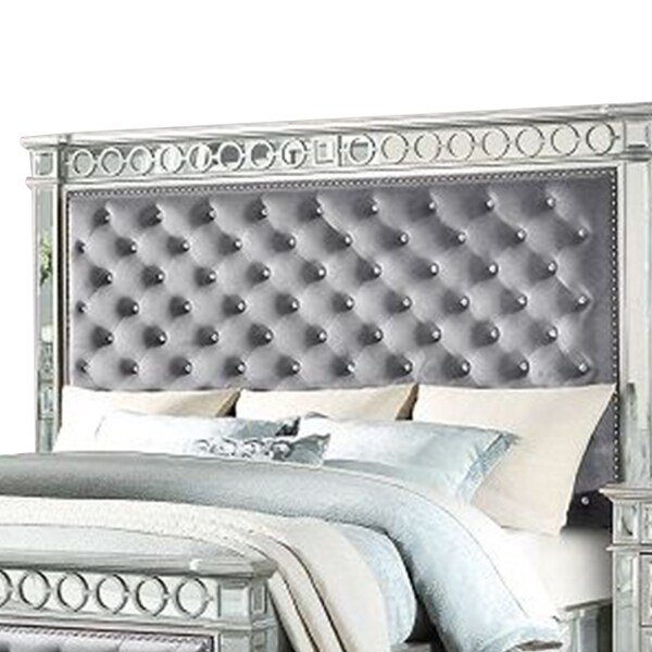 Acme Varian QUEEN BED Gray Velvet & Mirrored - Bed Bath & Beyond