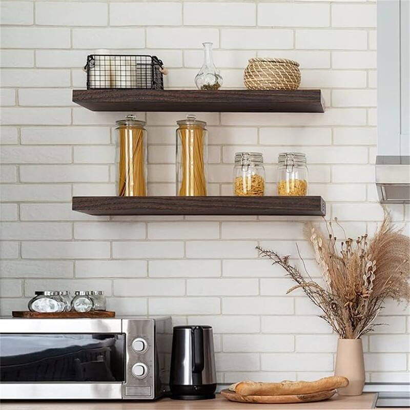 Floating Shelves - Farmhouse Natural Rustic Wooden Wall Shelf Set of 2-24 Inch Storage - 24"D x 6.7"W x 1.4"H