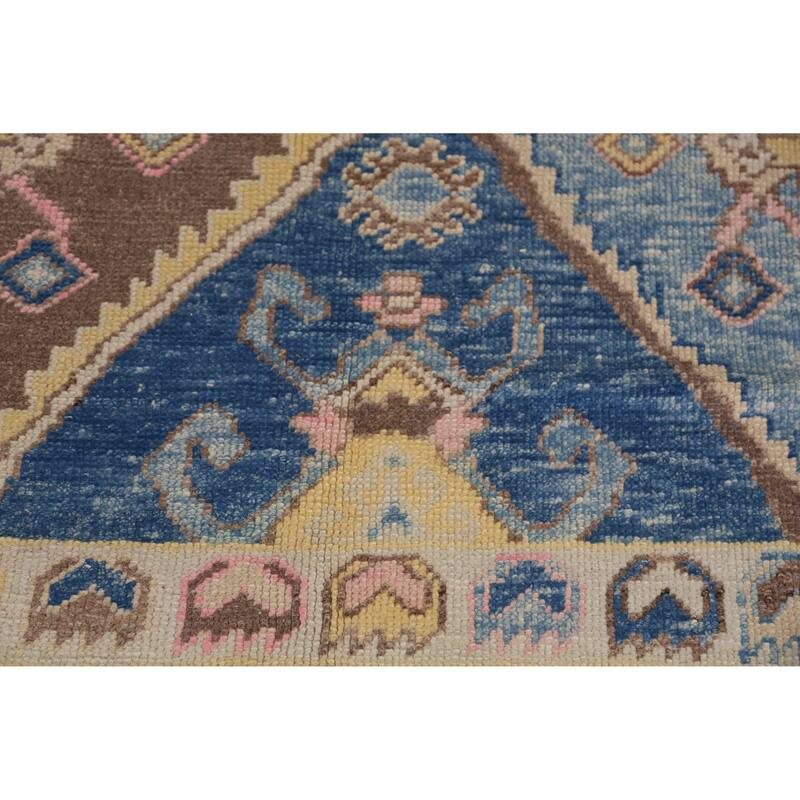 Hand Knotted Oriental 100% Wool Carpet Transitional Geometric Navy Blue & Blues Oushak Area Rug - 10' 9'' X 8' 4''