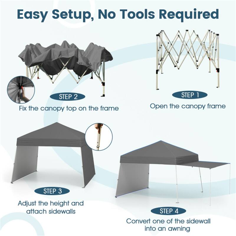 10x9.2 ft Pop-Up Canopy Tent with Awning and Sidewalls Stable Metal Frame for Outdoor Use - 14 x 9.2 x 8.3/8.7 ft (L x W x H)