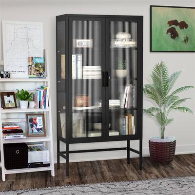 Double Glass Door Storage Cabinet with Adjustable Shelves