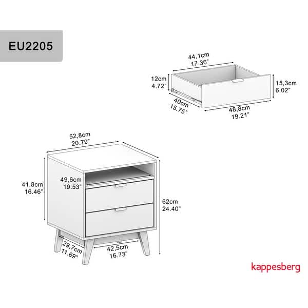 dimension image slide 0 of 2, Kappesberg New Hanford 3-Piece Bedroom Set, 6-Drawer Dresser and Two 2-Drawer Nightstand