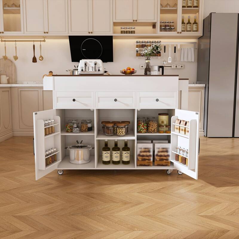 74.8" Kitchen Island with Extendable Dining Table & Power Outlet