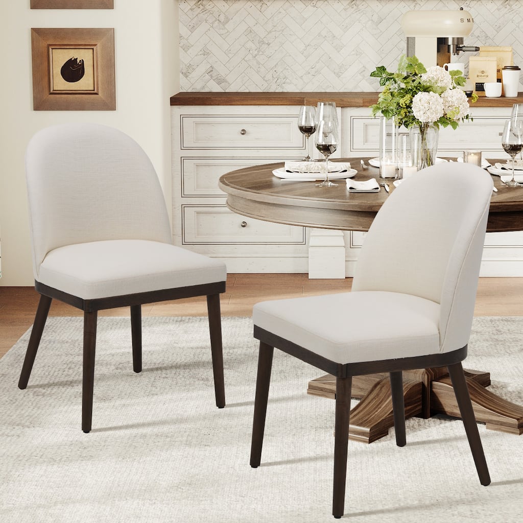Upholstered Fabric Dining Chairs with Curved Backrest