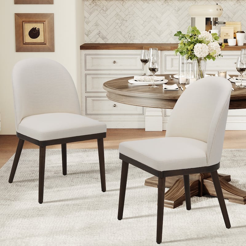 Upholstered Fabric Dining Chairs with Curved Backrest