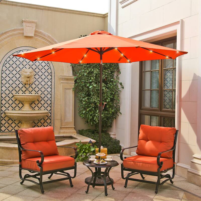 9 ft. Aluminum Market High Quality Solar LED Light Tilt Patio Beach Umbrella