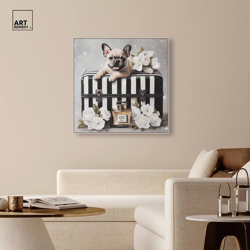 Frenchie Luggage Flowers Canvas by Art Remedy