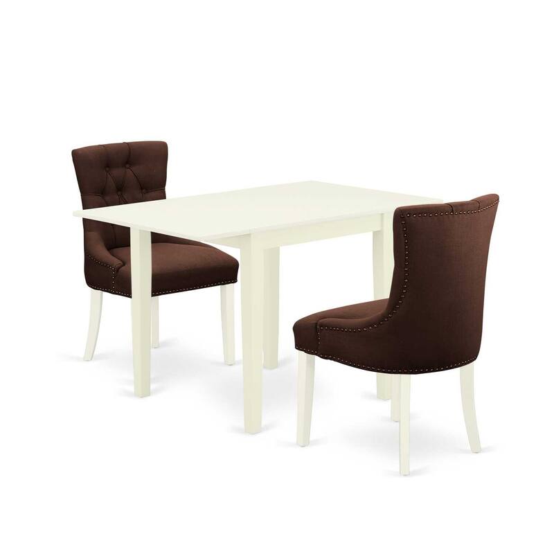 HomeStock 3-Piece Linen White Finish Solid Wood Top Dining Table Set