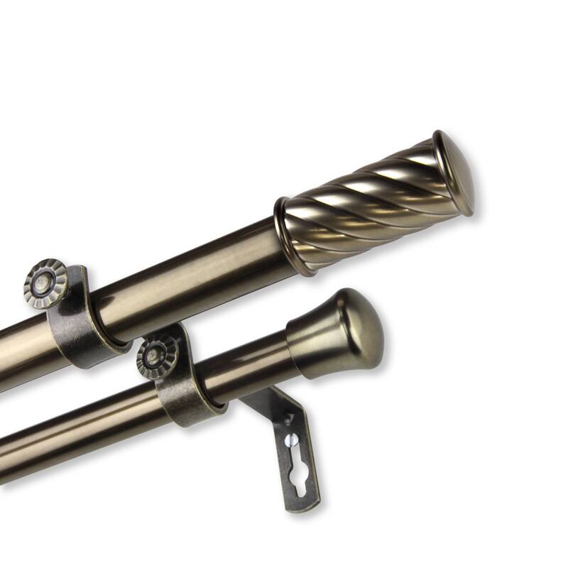 InStyleDesign Handle Adjustable Double Curtain Rod - 120-170 inches - Antique Brass
