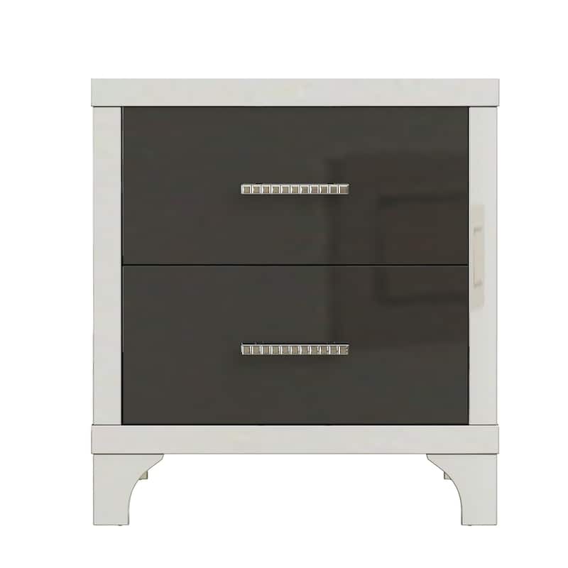 Mirrored Nightstand with 2 Drawers, Bedside Table with Metal Handle, Sofa Side Table with Mirrored Edge and Legs