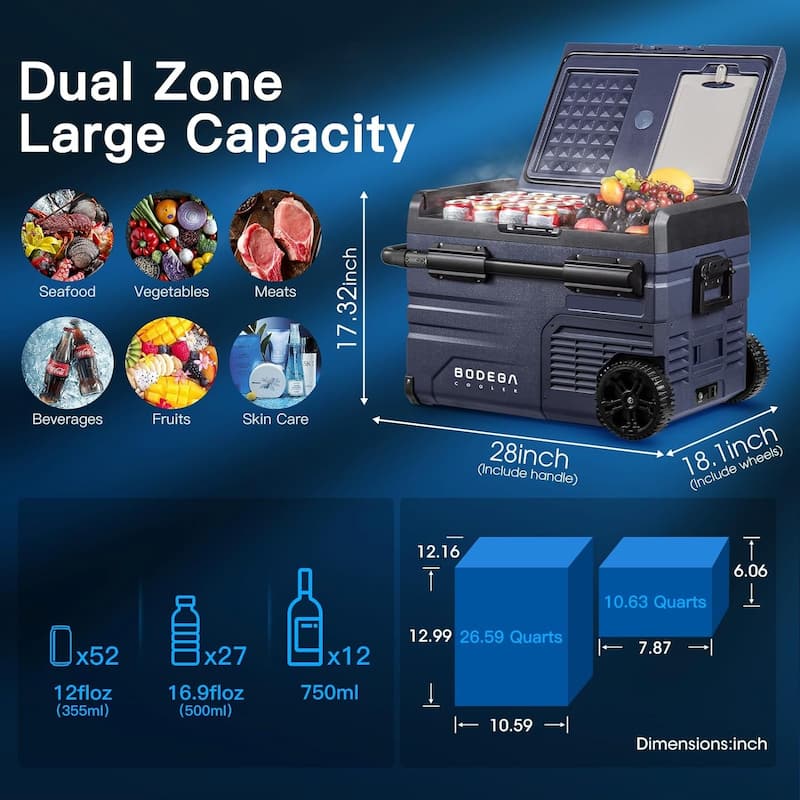 BODEGA Car Refrigerator,Dual Zone Cooler,Temp Independent,APP Control