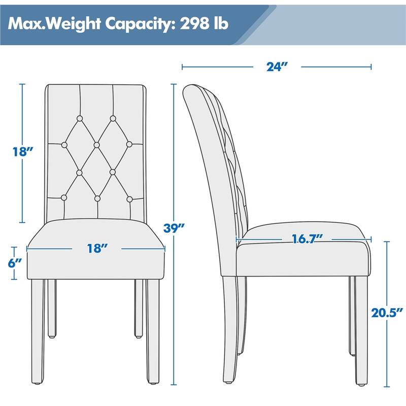 Yaheetech Button Padded Dining Chair with Solid Wood Legs Set of 2 - Set of 2