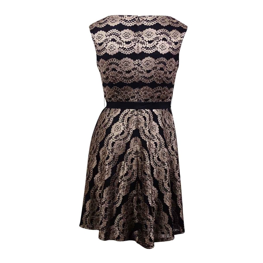 SLNY Fashion Women's Belted Floral Overlay Lace Dress - Bed Bath & Beyond -  41460596