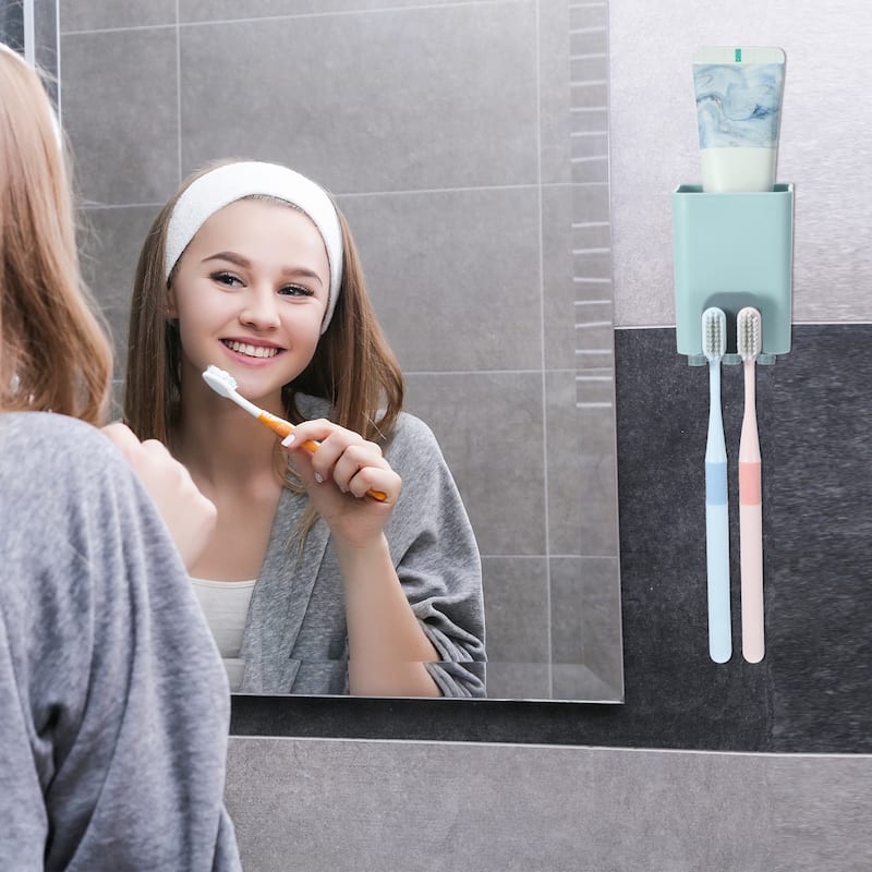 Wall Mounted Toothbrush Holders, Wall Mounted Toothbrush Storage 2.45"x2.45"x3.39" - Blue