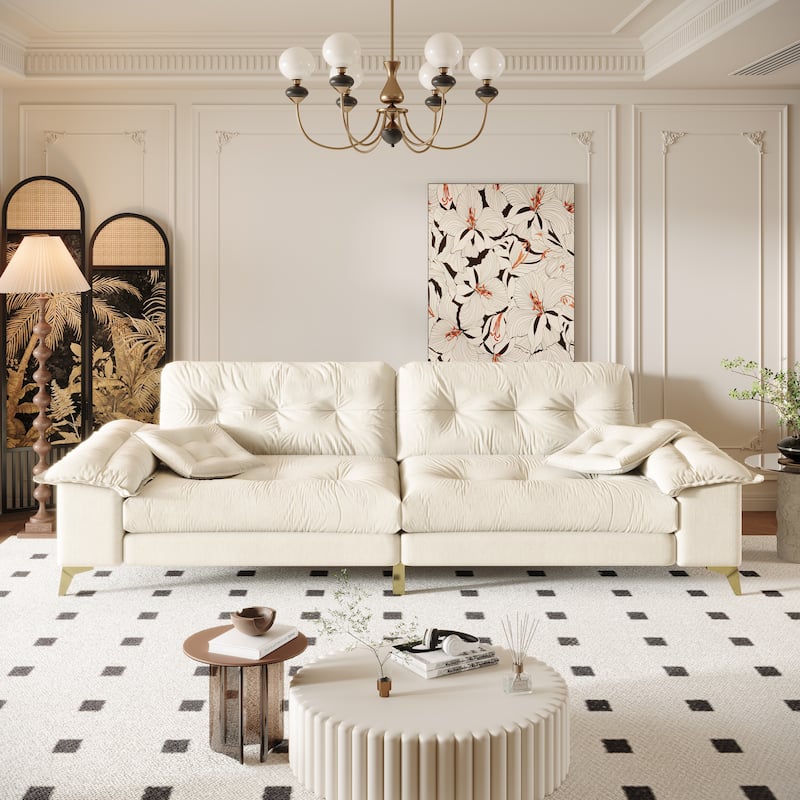 104.7" Modern Sectional Sofa with Tufted Design, Removable Armrests, Metal Legs & 2 Pillows, Chenille Upholstered Couch