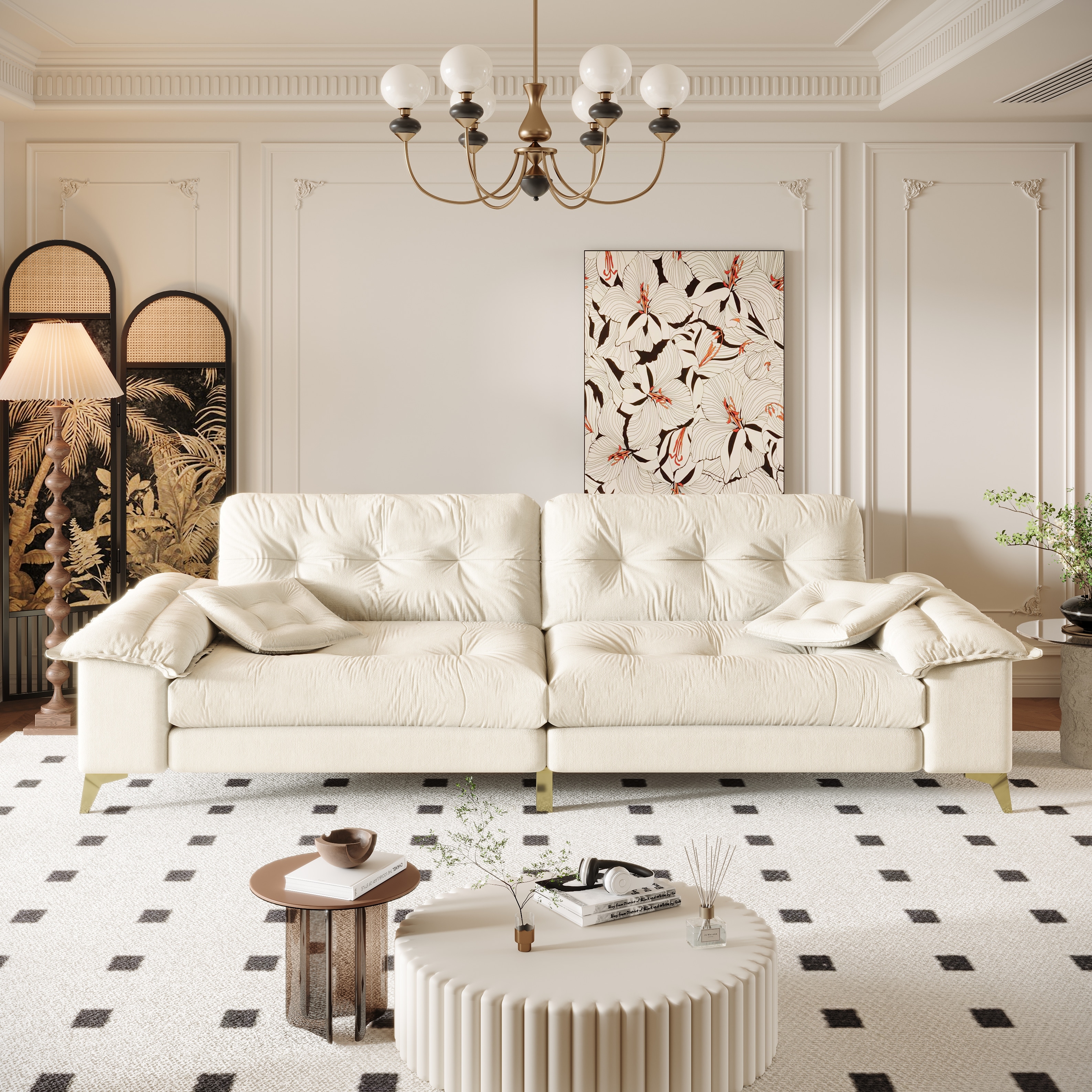 Comfy Chenille Upholstered Sofa with 2 Pillows, Modern Cloud Loveseat Sofa Couch w/Detachable Embedded Armrests for Living Room