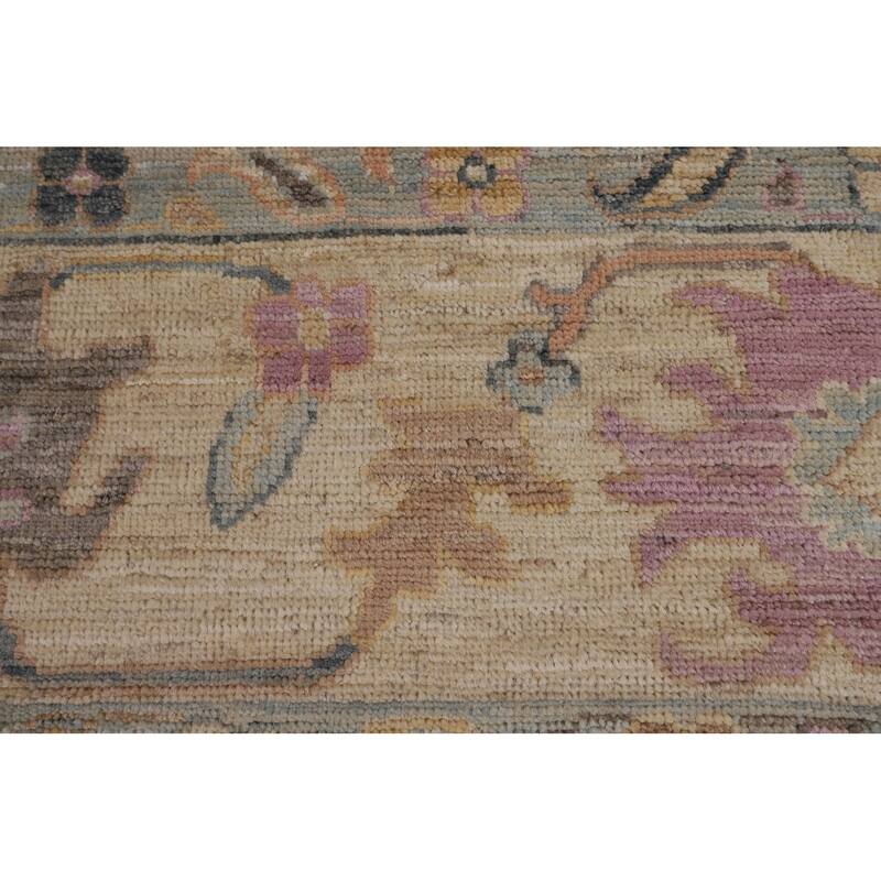 Vegetable Dye Oushak Turkish Rug Hand-Knotted Brown Wool Carpet - 9'2"x 11'10"