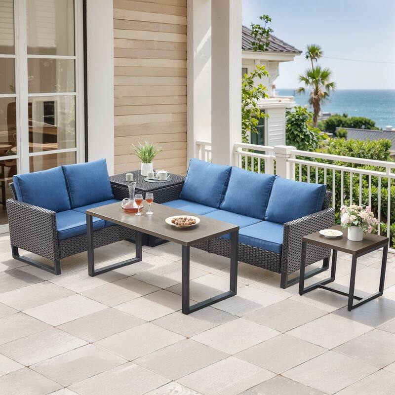 Gymojoy 5 Person All-Weather Wicker Outdoor Conversation Set Seating Group With Side Table And Storage Box
