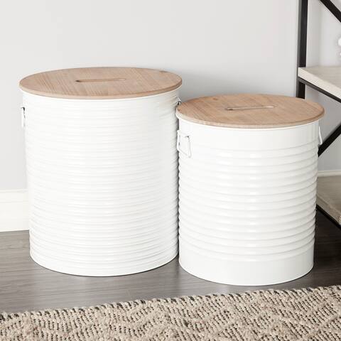 White Iron Farmhouse Storage Stool (Set of 2) - 16 x 16 x 18