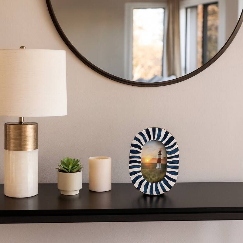 Resin Oval Picture Frames Bold Striped Design for Wall Decor Accent - 7.5" x 0.75" x 9.5"