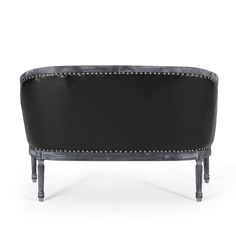 Faux Leather Loveseat Sofa with Turned Legs and Nailheads