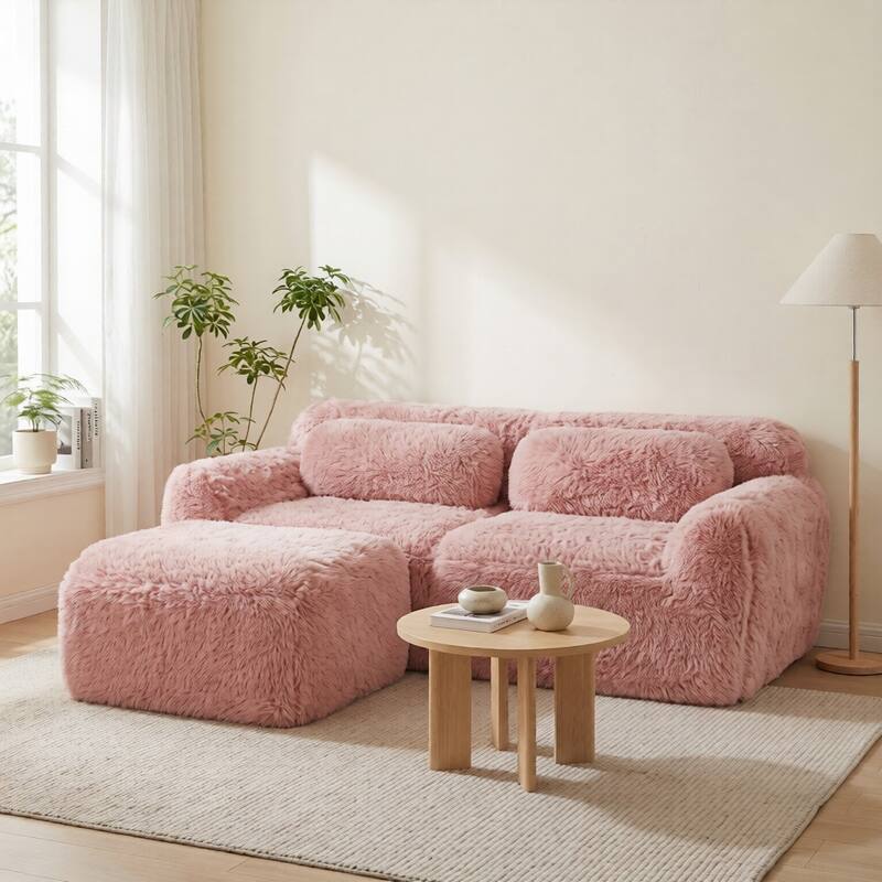 Homy Casa Pink Plush Modular Sectional Sofa Set Soft Cloud Floor Couch