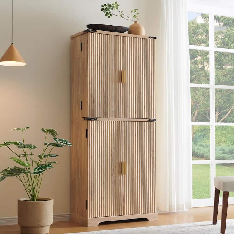 72" Tall Modern Fluted Pantry Cabinet, Storage Cabinet with 4 Doors