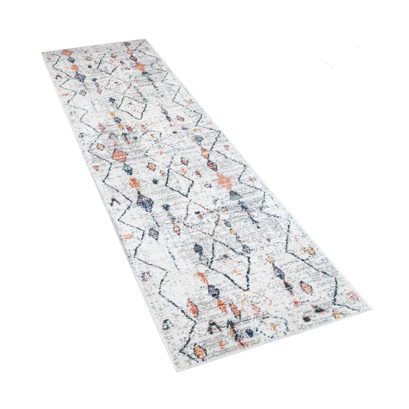 Modern Area Rug Boho Style colorful Diamond pattern in Cream and Red