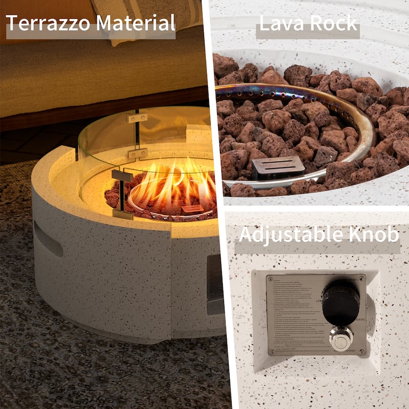 Semicircle Terrazzo Outdoor Firepit with Wind Guard