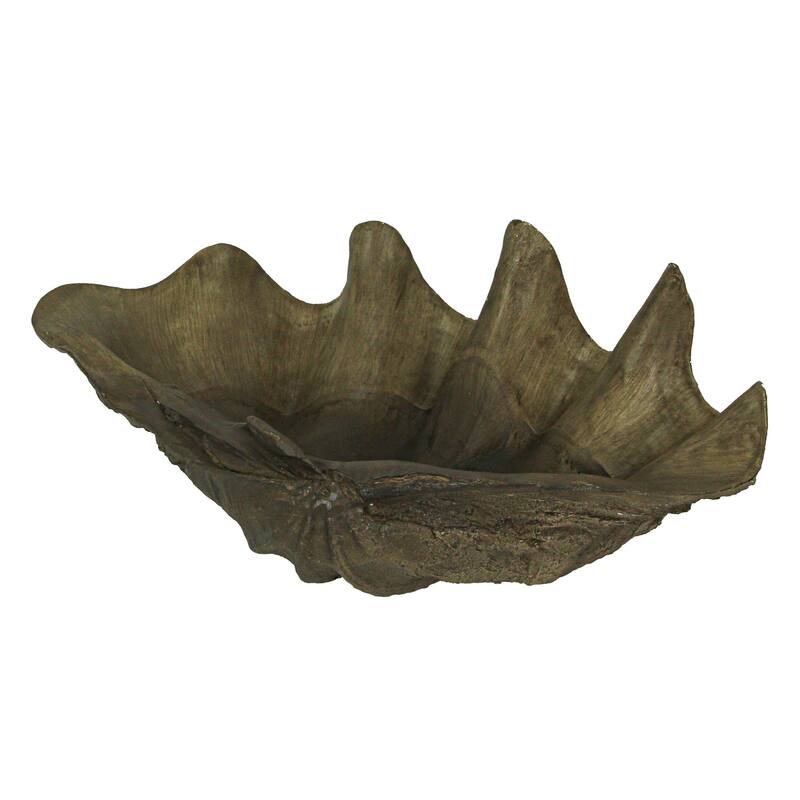 Lifelike Cast Polyresin Giant Clam Shell Decorative Bowl - 7 X 20.25 X 11 inches